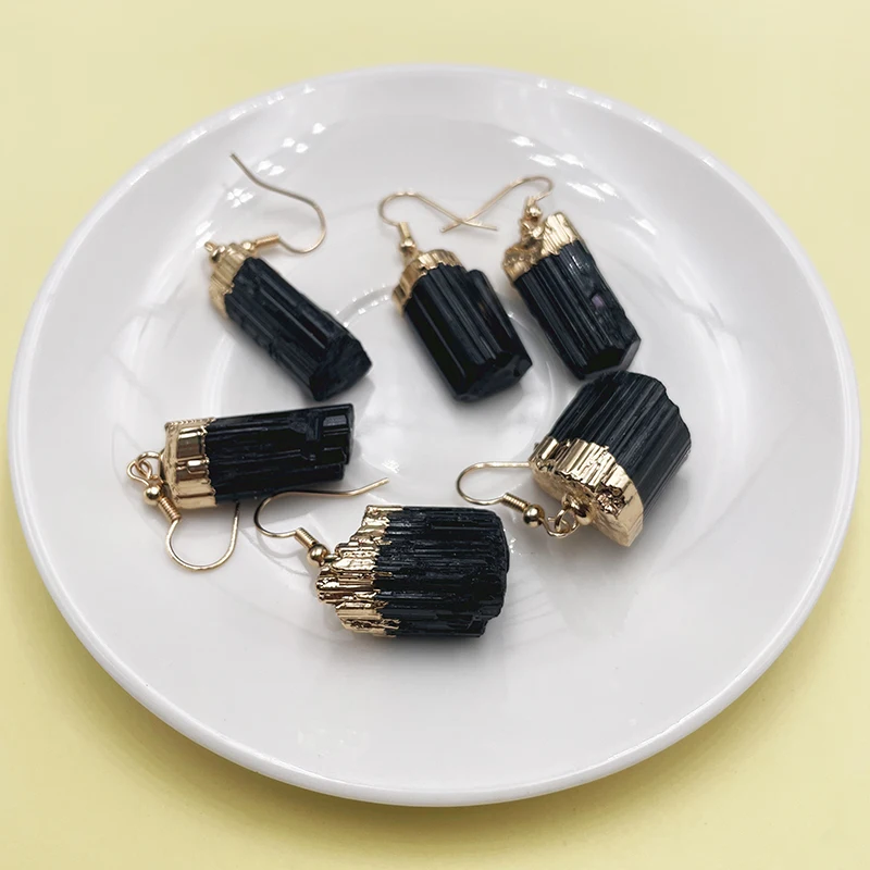 Необычные черные серьги с турмалином для женщин и девочек