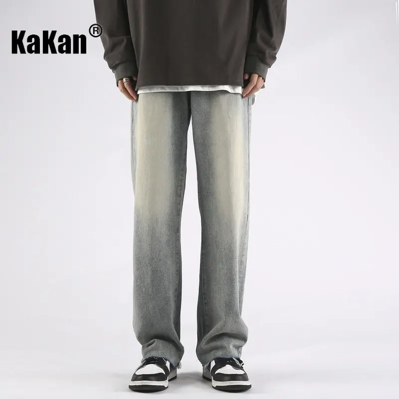 Kakan - Spring/Summer New Vintage Wash Jeans Men's Wear, Loose Straight Barrel Occidental High Street Casual Long Jeans24-LQS909