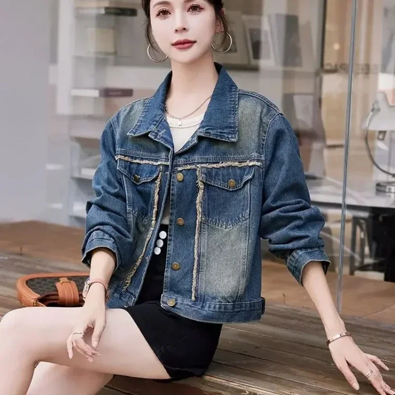 Весна-осень 2024 новые поступления женские джинсовые куртки с длинными рукавами