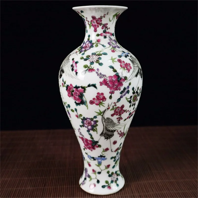 

China Old Porcelain Pastel Crane Pattern Night Luminous Bottle Vase