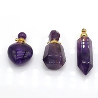 3pc amethyst natural stone irregular heart perfume bottle pendant diffuser for jewelry makingdiy necklace accessories charm gift