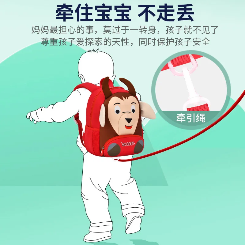 New Kindergarten Schoolbag Cartoon Bag Diving Material Small Bag Lightweight Mini Backpack Cute Animals Anti Loss Traction Rope
