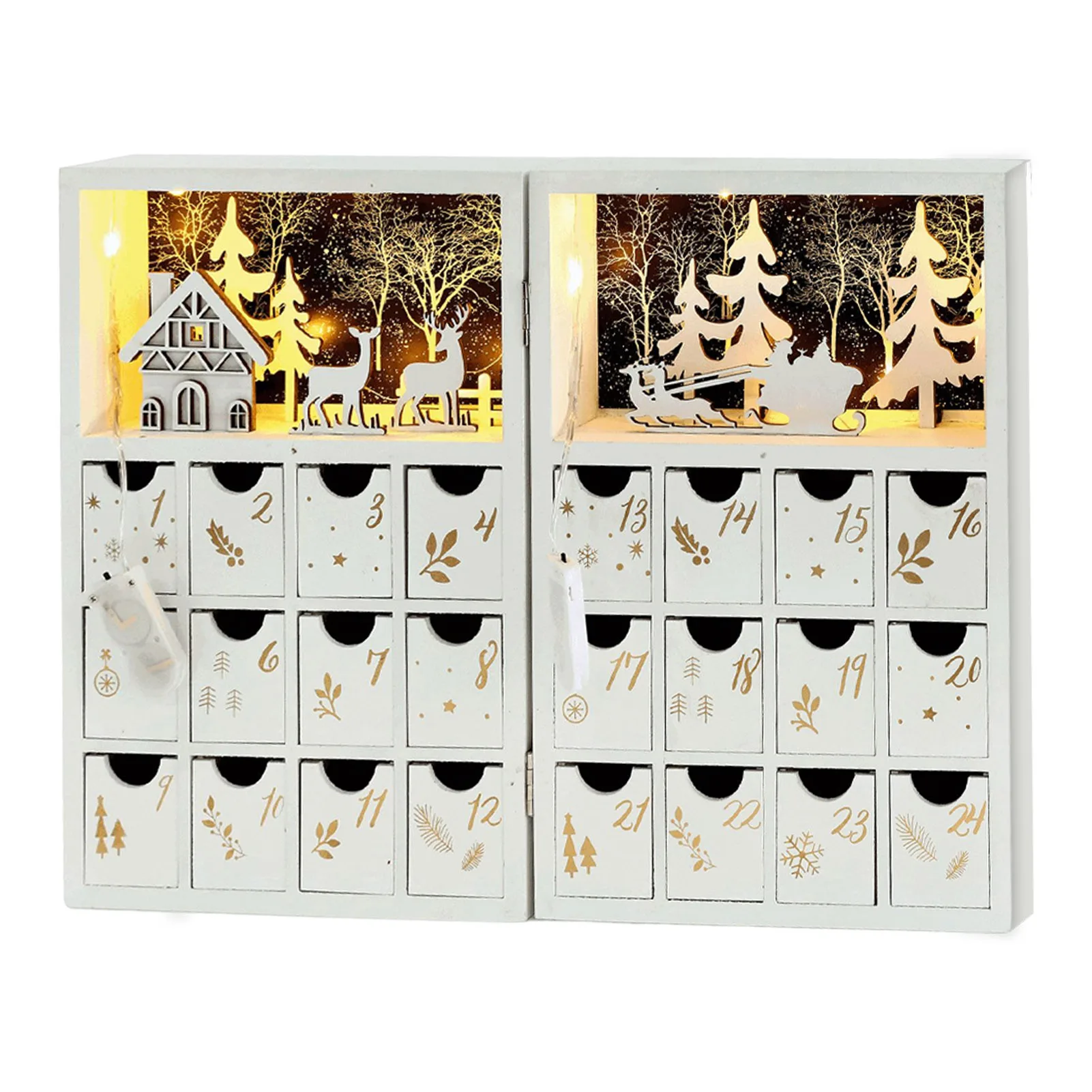 

2022 Рождественская деревянная фотография с ящиками для взрослых и детей, коробка с обратным отсчетом для Рождества и украшением из светильн...