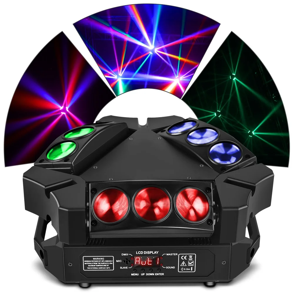 

HOLDLAMP Spider Moving Head Lights 9 LEDs Heads X 10W RGBW Stage Lights 12/19 Channels DMX-512 Control Disco Dj Party Light