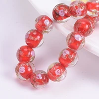 10pcs round 10mm flower patterns red handmade lampwork crystal glass loose beads for jewelry making crafts findings