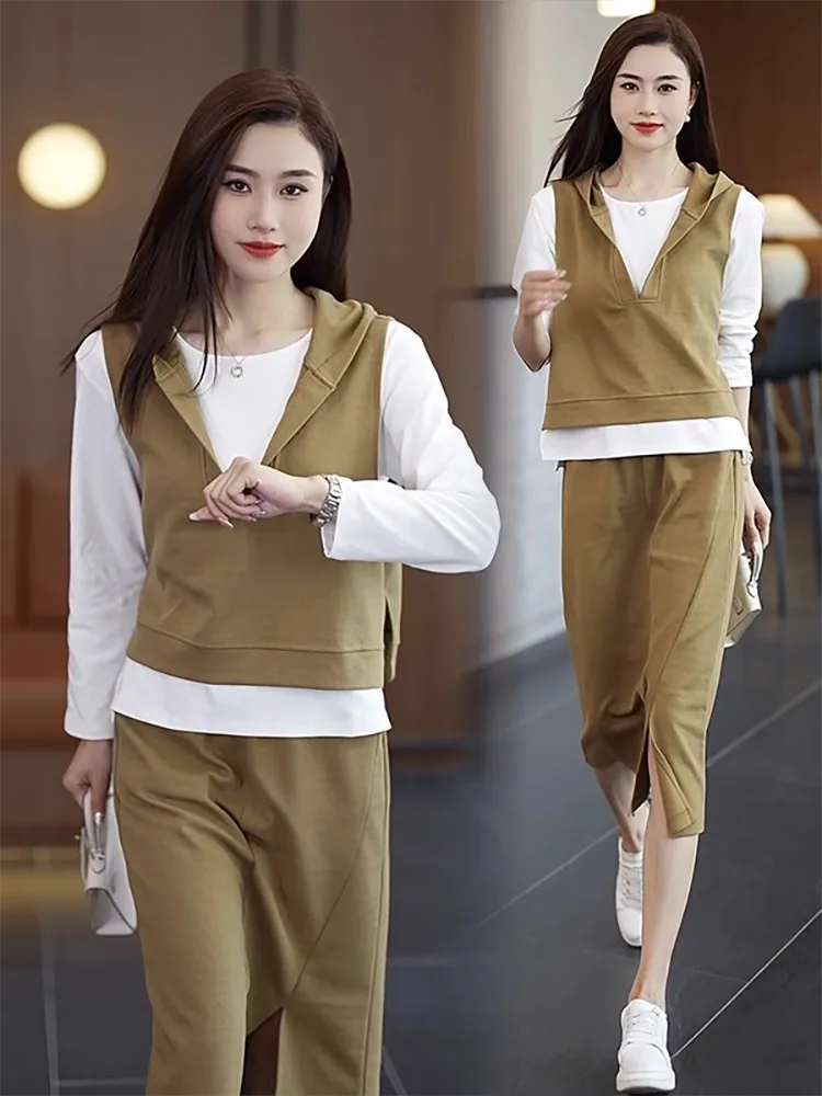 Модный повседневный спортивный костюм юбка женская весна-осень 2023 новый