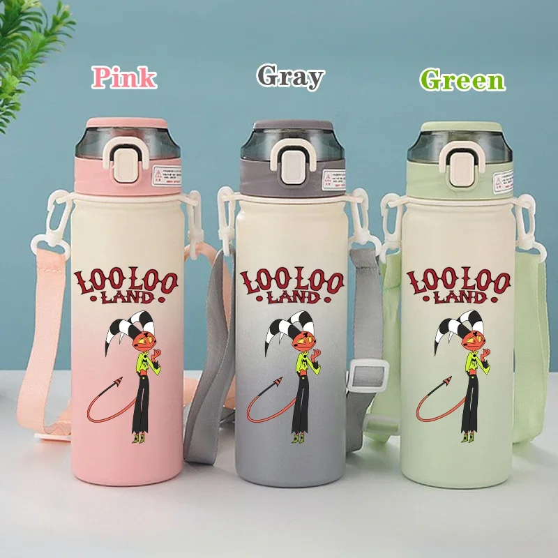 600ML Hazbin Hotel Cartoon Stainless Steel Insulated Cup Portable Drinking Water Bottle Outdoor Sports Leak Proof