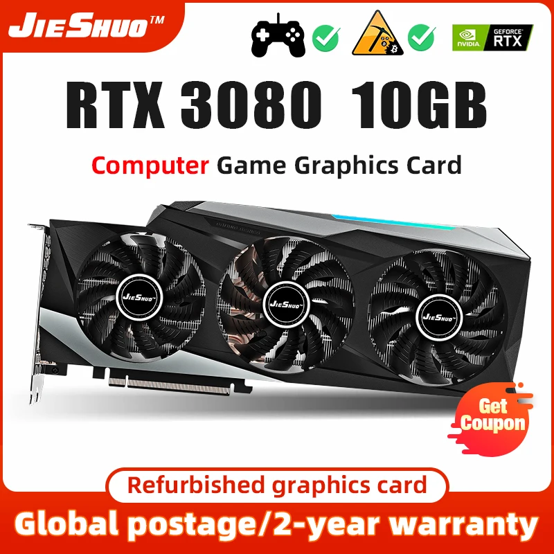 

JIESHUO GeForce RTX3080 10G GAMING Graphics Card GDDR6X 320Bit 8Pin+8Pin HDMI*1 DP*3 video card RTX 3080 10GB For Desktop PC