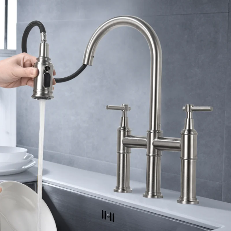 

Pull Down Double Handle Kitchen Faucet[US Stock]