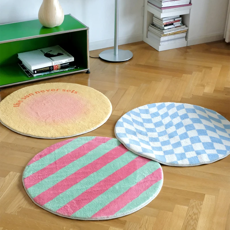 Irregular Checkerboard Bedroom Rug Round Simple Design Solid Color IG Fashion Living Room Carpet Polyester Cute Decoration Home