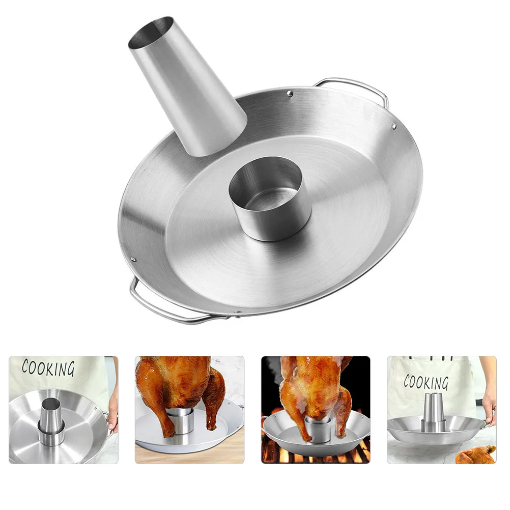 

Chicken Roaster Rack Home BBQ Roasting Holder Grilled Chicken Pan (Silver)