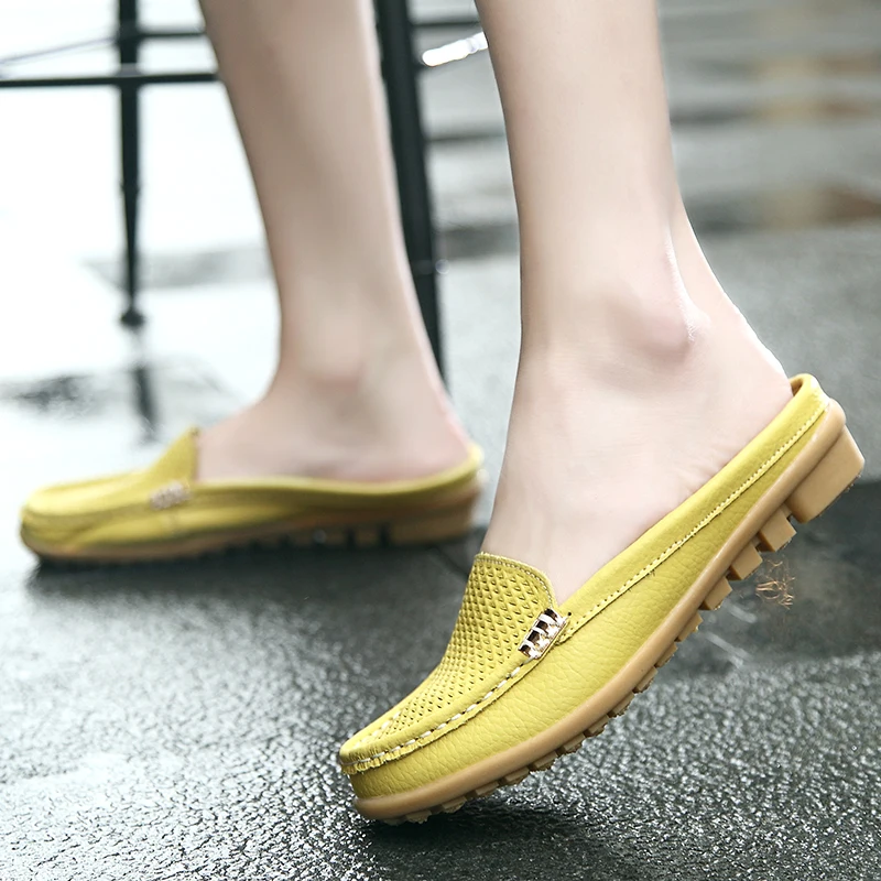 

2023 New Women Leather Flats Loafers Woman Ladies Summer Slippers Casual Shoes Female Slip-on Boat Walking Shoes Moccasins