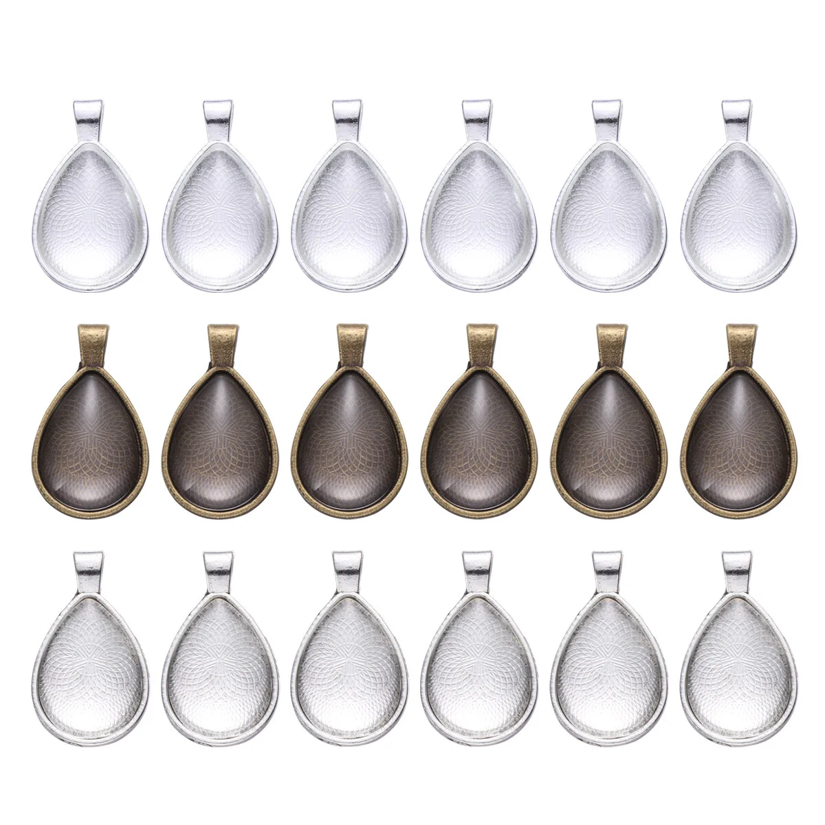

36pcs Jewelry Pendant Trays Teardrop Bezel Setting Trays with Glass Dome for DIY Crafting Photo Jewelry Making ( Silver Bright