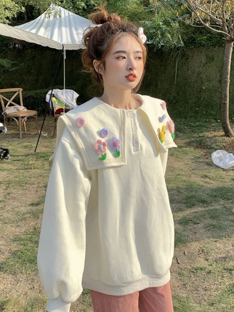 Deeptown Korean Fashion Pink Hoodies Women Harajuku Kawaii Floral Patchwork Sweatshirt Sweet Girl Plus Size Casual Pullover Tops