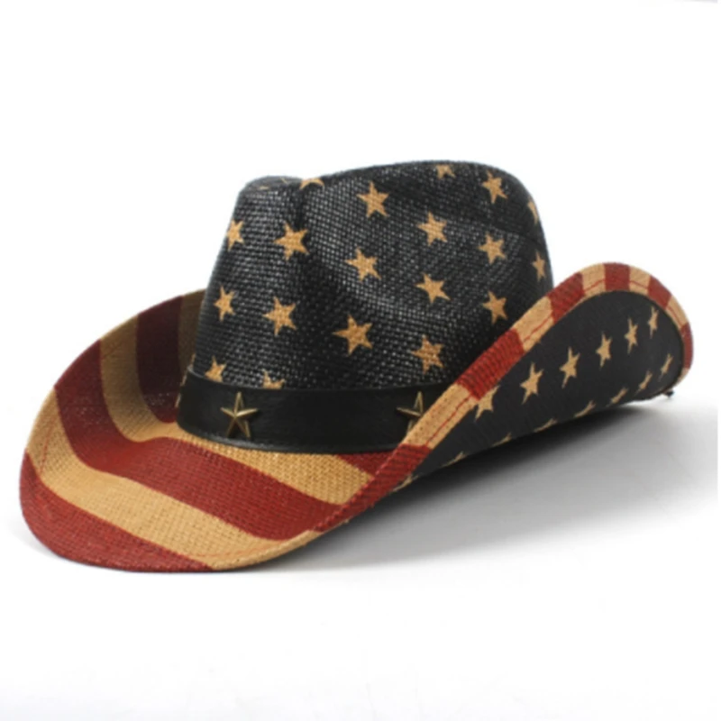 Шляпа в американском стиле ковбойская шляпа унисекс с красными и белыми