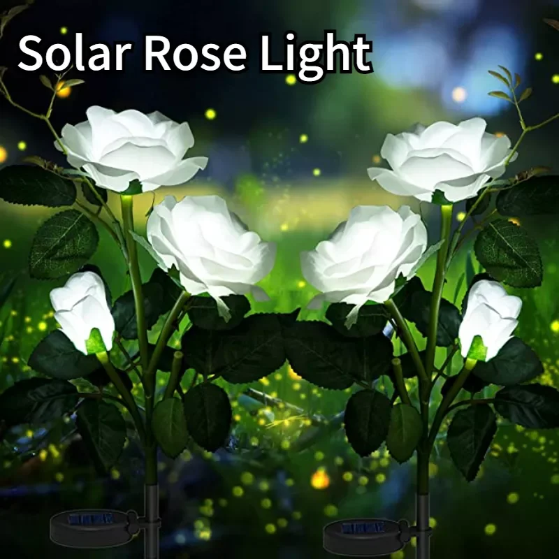 

NEW2022 2/1Pcs Solar Rose Lights IP65 Waterproof Garden Lights LED Romantic Landscape Lights with 3 Rose Flowers for Patio/Yard/
