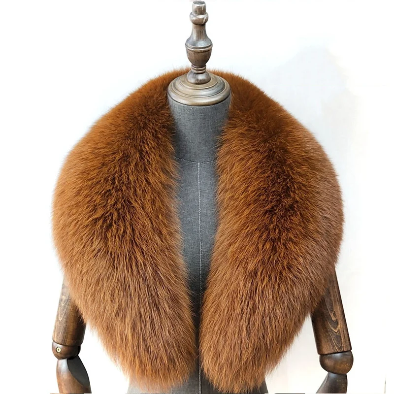 Fox Fur Collar 100% Real Fox Fur Scarf Straight Collar Natural Fur Gray Collar  Large Size Neck Warmer Fur Scarf Shawls images - 6