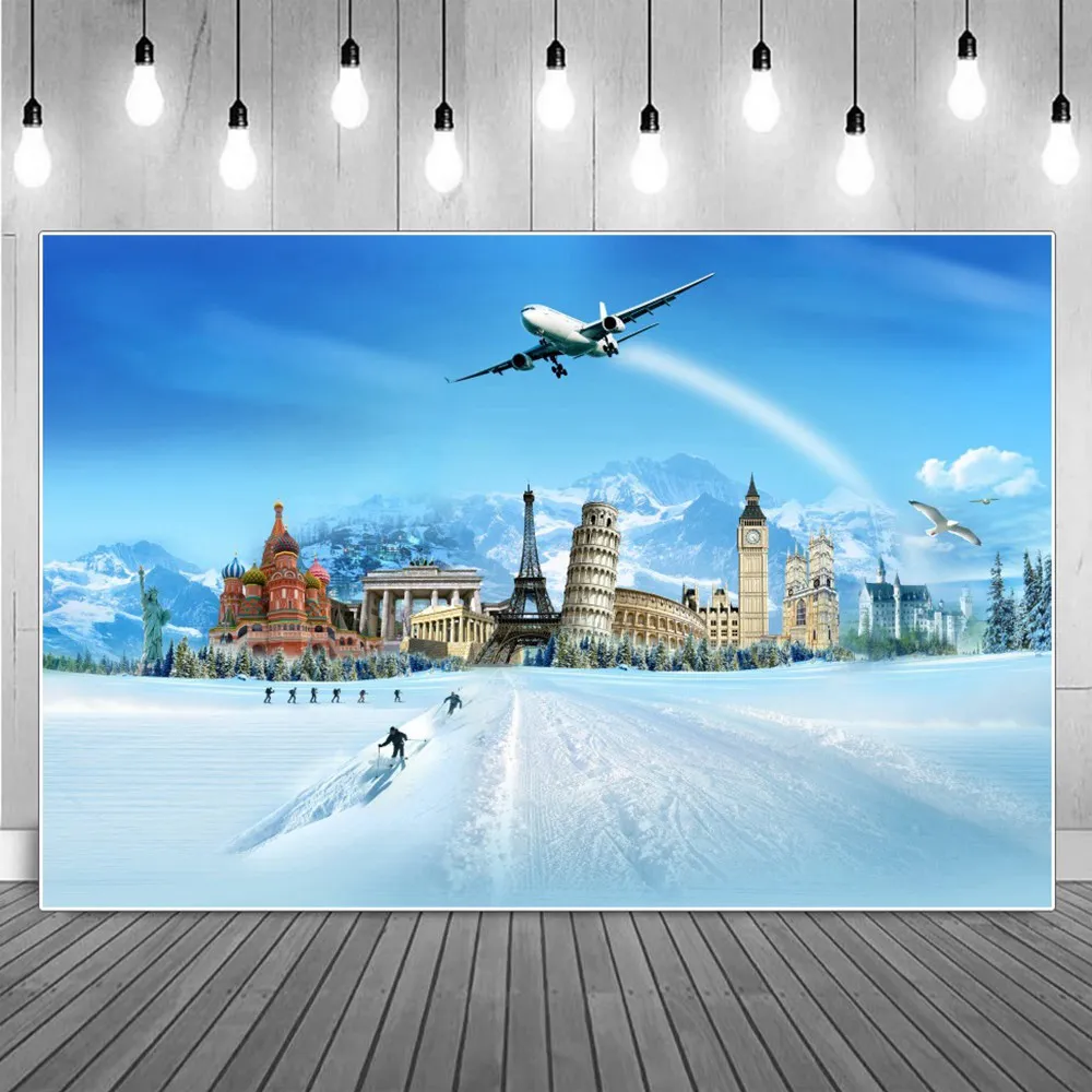 

Skiing Scenic Spots Sets Birthday Party Decoration Photoshoot Backdrops Eiffel Tower Outdoor Activity Photography Backgrounds