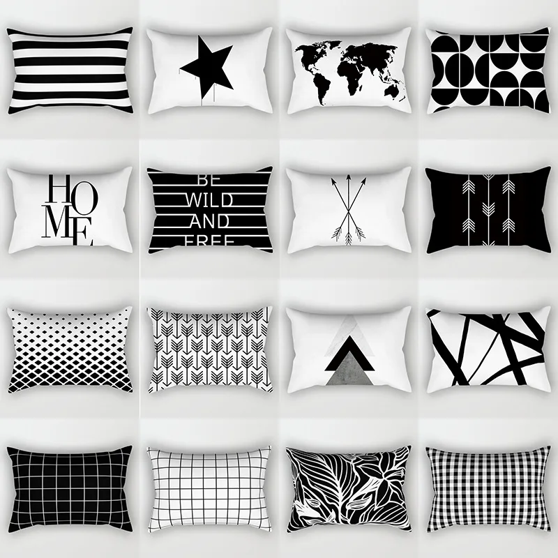 

30X50CM Black & White Waist Pillows Case Hot Modern Nordic Geometric Print Cushion Case Livingroom Sofa Bed Decorative Pillows