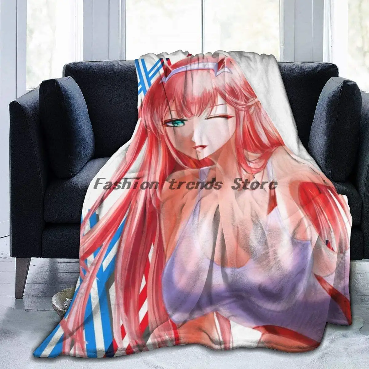 

Darling in The Franxx Zero Two Anime Ultra-Soft Micro Fleece Blanket Waifu Ahego Throw Blanket Light Weight Warm Bed Blanket