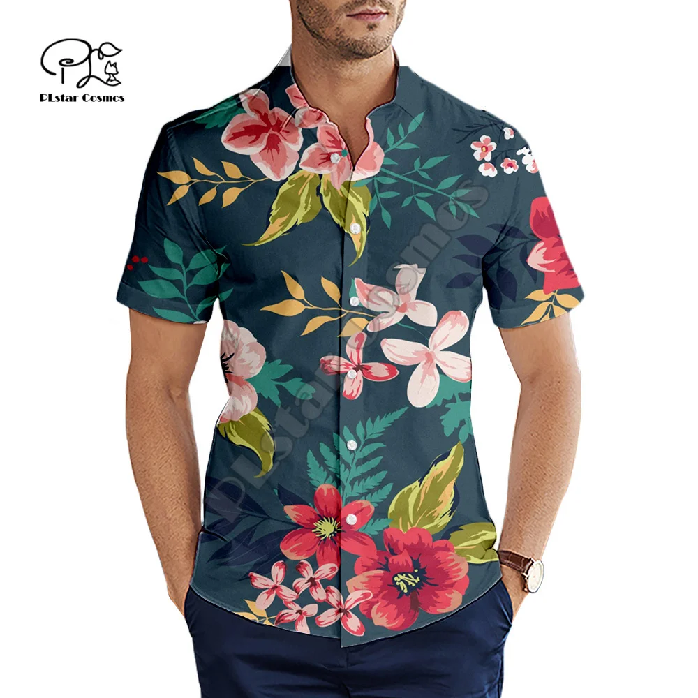 PLstar Cosmos Hawaiian Beach Shirts Skull Flowers Tribal NewFashion 3DPrint Summer Casual Funny Collar Shirts Short Sleeves X3