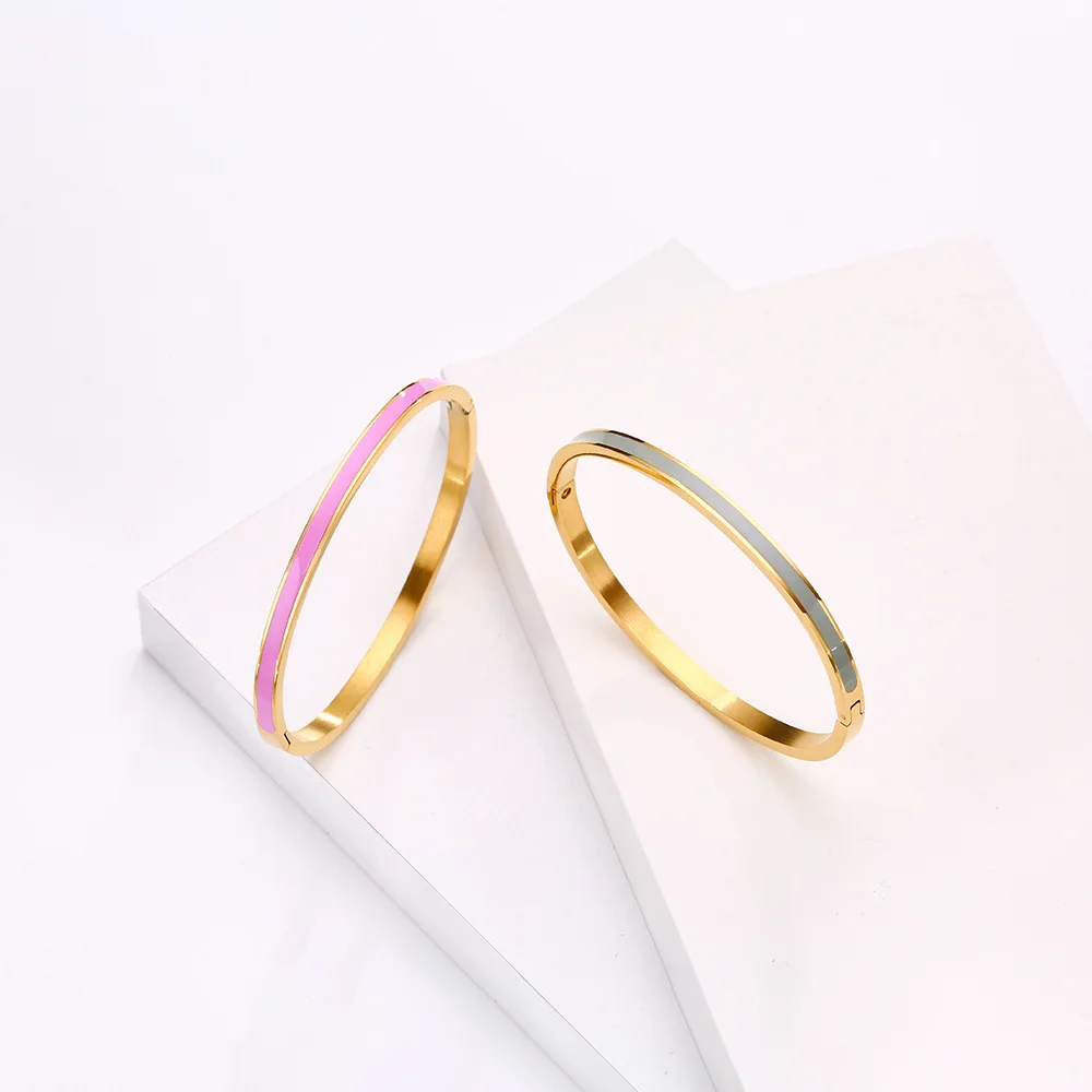 Фото Luxury Colorful Orange Enamel Bangles Bracelets for Women Party Gift Fashion Bangles Original Stainless Steel Jewelry №5