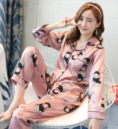 

2021 New Trendy Pajamas Women Autumn Long-sleeved Trousers Cute Cartoon Cardigan Home Service Suit Kawaii Pajama Sleepwear