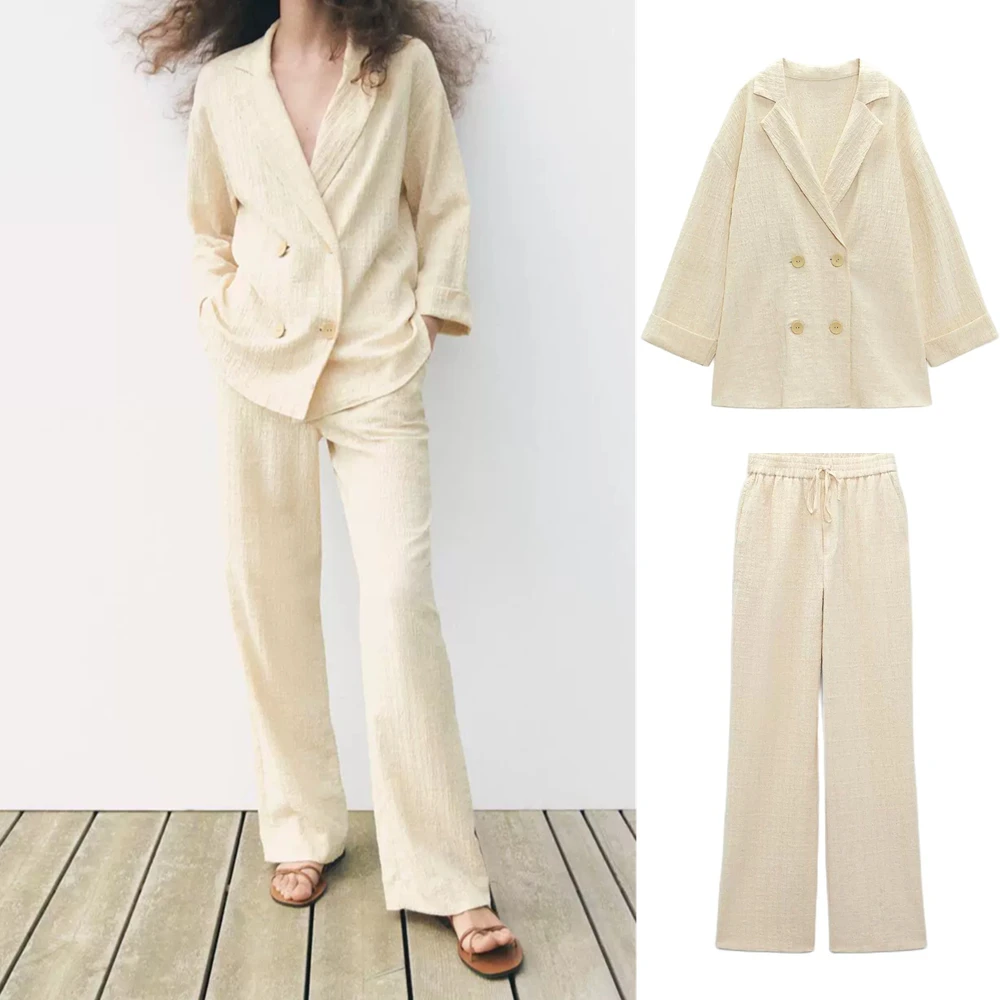 

Летняя новинка, Женский Повседневный костюм UNIZERA со складками и свободные брюки с высокой талией, комплект из двух предметов, 1165353