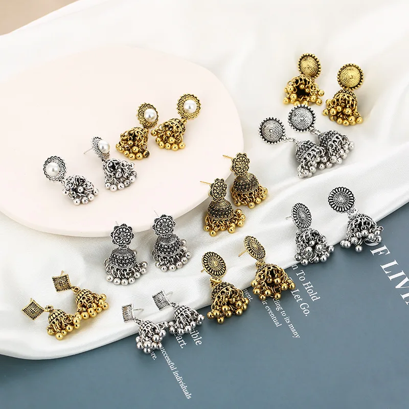 Серьги-подвески Jhumka женские тибетские украшения в богемном стиле с