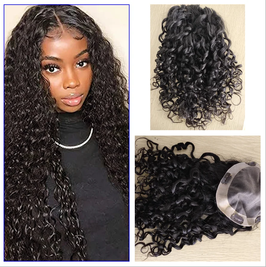 Best Virgin Human Hair Topper for Women European Hair Toupee In Hair Topper Fine Hairpiece Natural Scalp Mono Base Curly Wigs