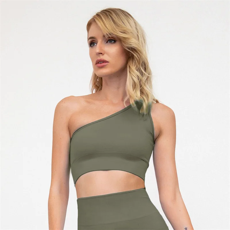 

Укороченный топ для улицы, тренажерный зал, фитнес, бег и езда на велосипеде, бесшовный бюстгальтер для йоги с косыми плечами, соблазнительн...