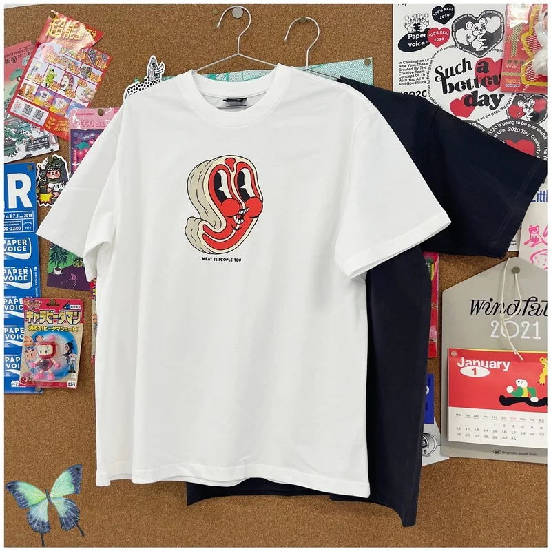 

Worm Insect Food Steak Fun Print Casual Men Women Short Sleeved T-shirt