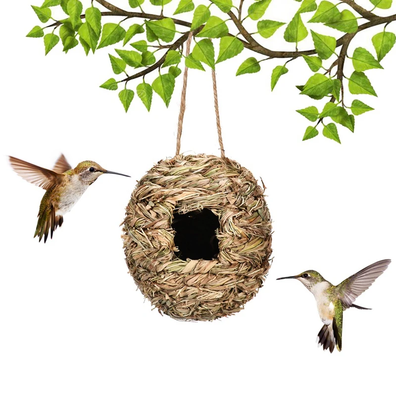 

4 упаковки подвесных птичьих гнезд для улицы, в форме шара, ручное плетение, изготовлено из натуральной травы, идеально подходит для сада, патио