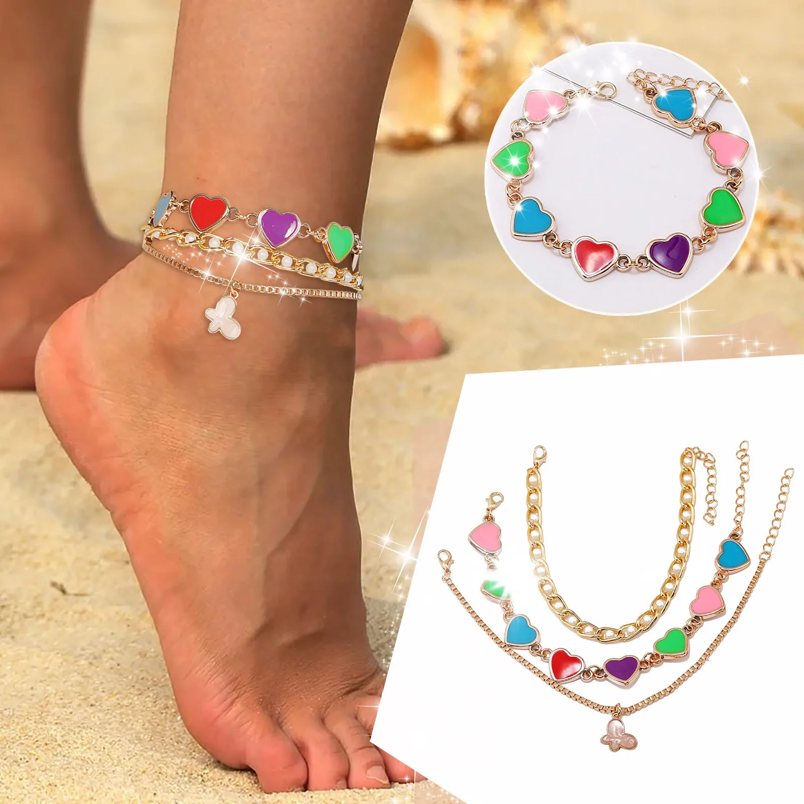 

Colorful Love Butterfly Pendant Anklet Beach Anklet Anklet Jewelry Gift Girl Lady Wife Mom Pearl Bracelet Men