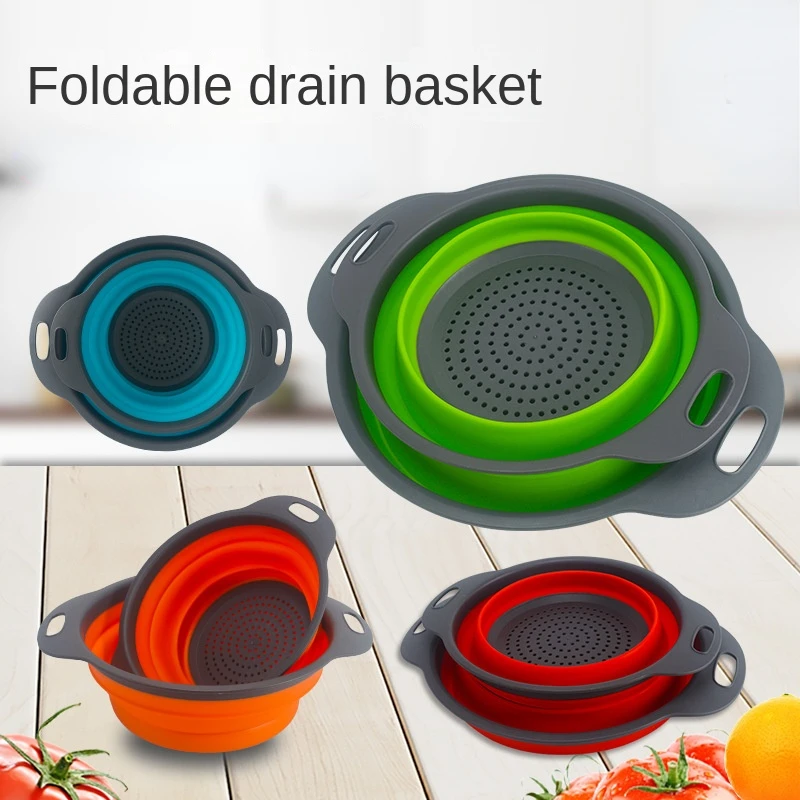 

Складная Силиконовая корзина для овощей, кухонная сливная корзина, пластиковая раковина для мытья овощей, круглая креативная сливная корзи...