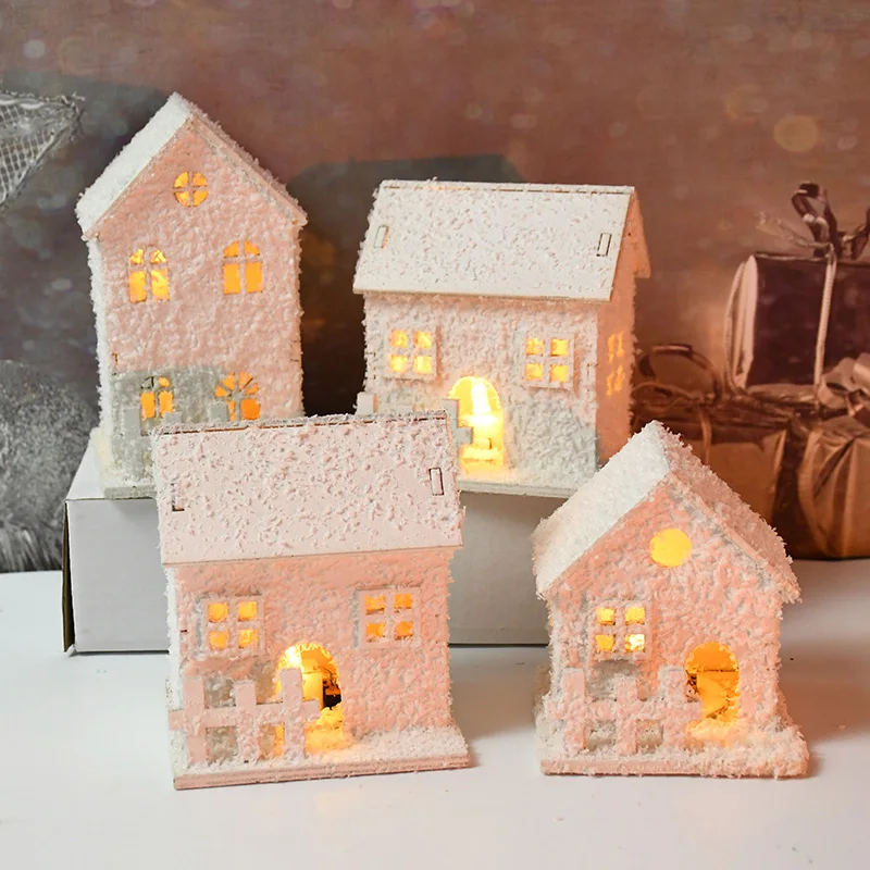 

Christmas LED Light White Wooden House Luminous Cabin Christmas Decoration for Home DIY Xmas Ornaments New Year Fairy Night Lamp