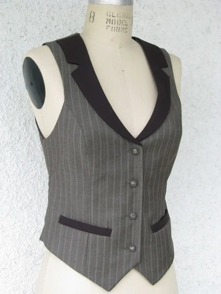 

Ladies Striped Vest Slim Lapel Black Sleeveless Jacket Single Breasted For Commuting Office Women Waistcoat
