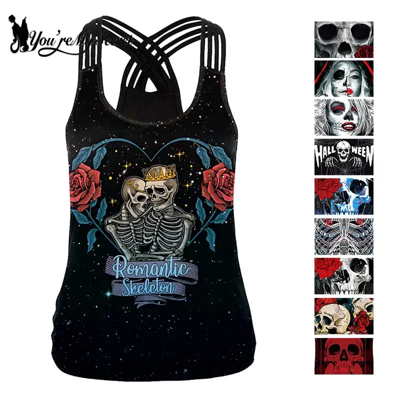 

[You're My Secret] Women Summer Fashion Sleeveless Sexy Punk Style Halloween Party Skull Print Sleeveless Tank Top Clothes