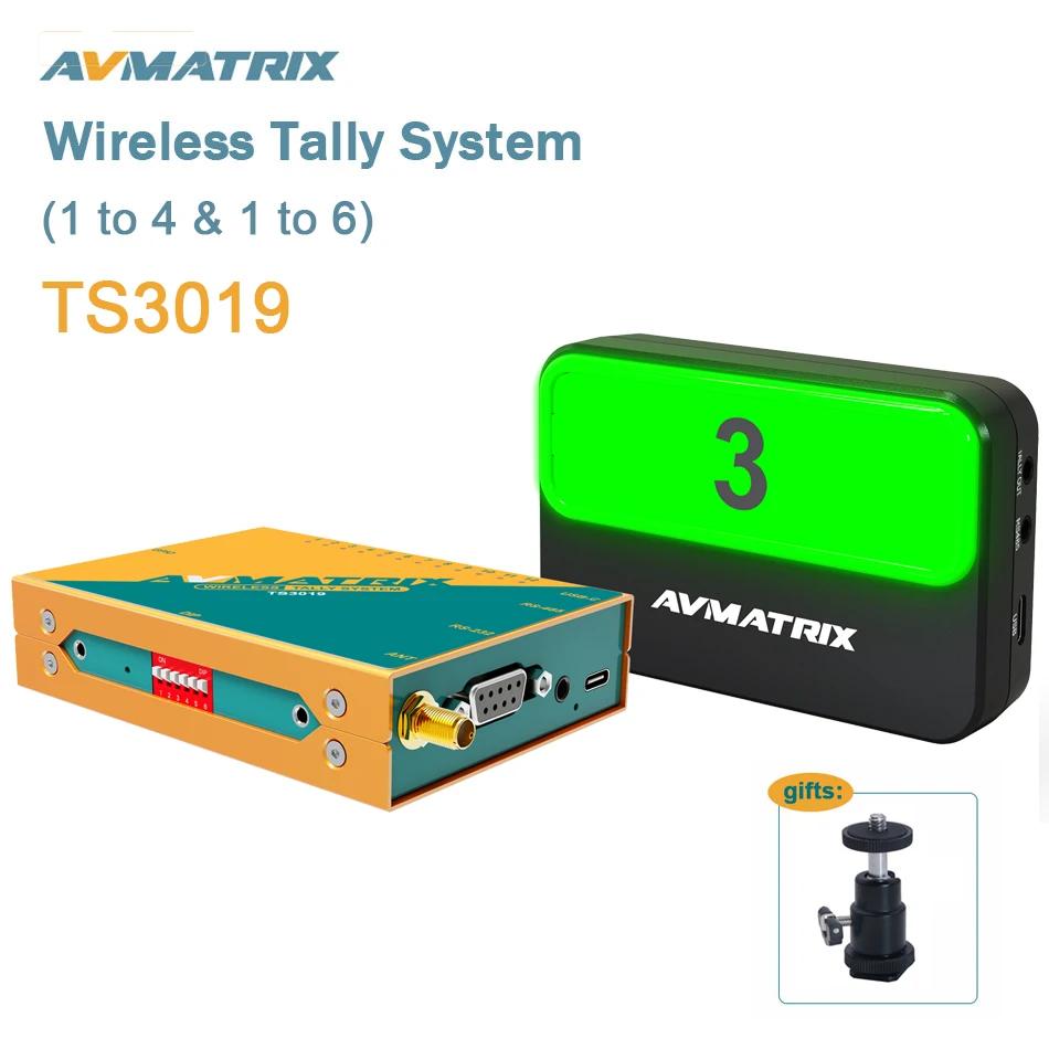 

AVMATRIX TS3019 Wireless Multi-Camera Tally System PTZ Remote control 433Mhz 200m Distancefor Video Switcher Vmix Tally lamp