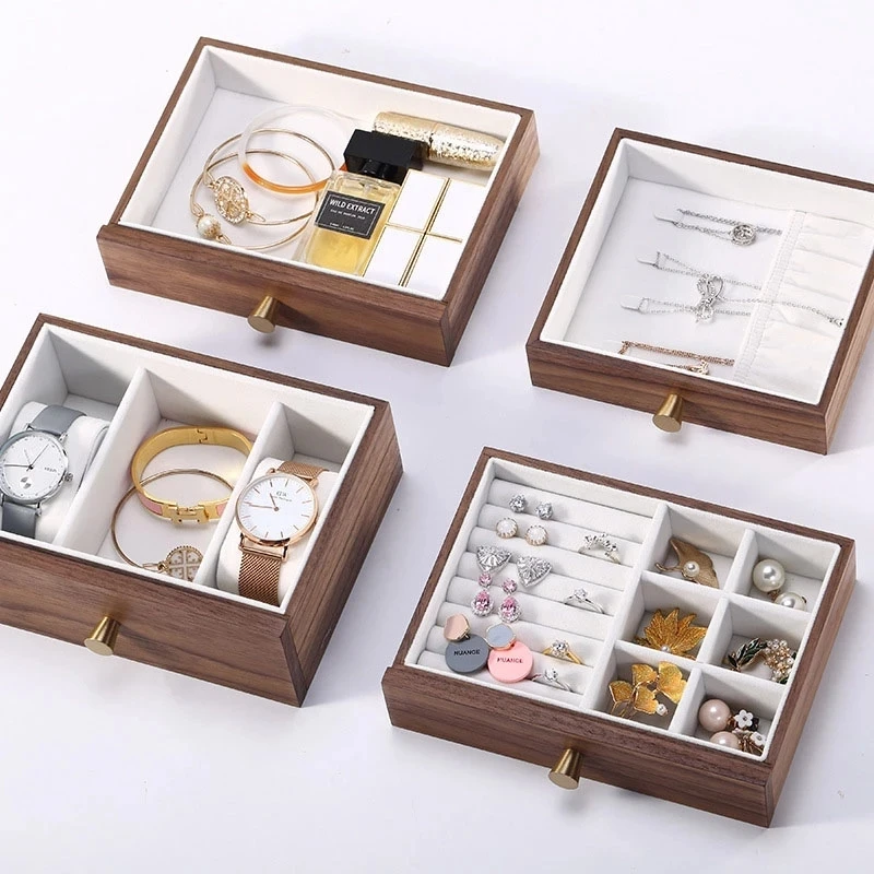 Large Wooden Drawer Jewelry Box Organizer Earring Ring Bracelet Necklace Jewellery Display Storage Case Casket
