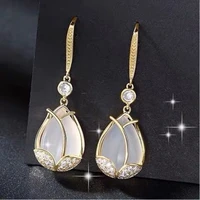 new korean tulip earrings with crystal water drop earrings delicate opal pendants womens earrings party ball jewelry accessorie
