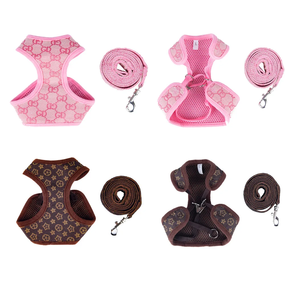 

Luxury Design Brand Dog Collar Puppy Breathable Dog Harness and Leash Set Pet Accessories
