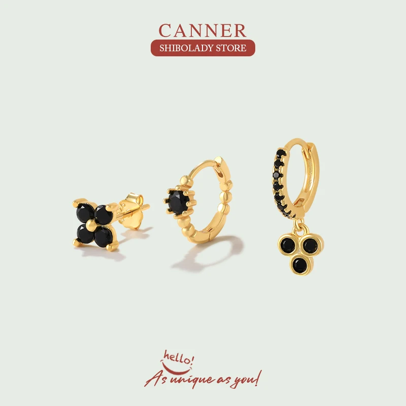 

Серьги женские из серебра 925 пробы с черным цирконием, 3 шт./комплект