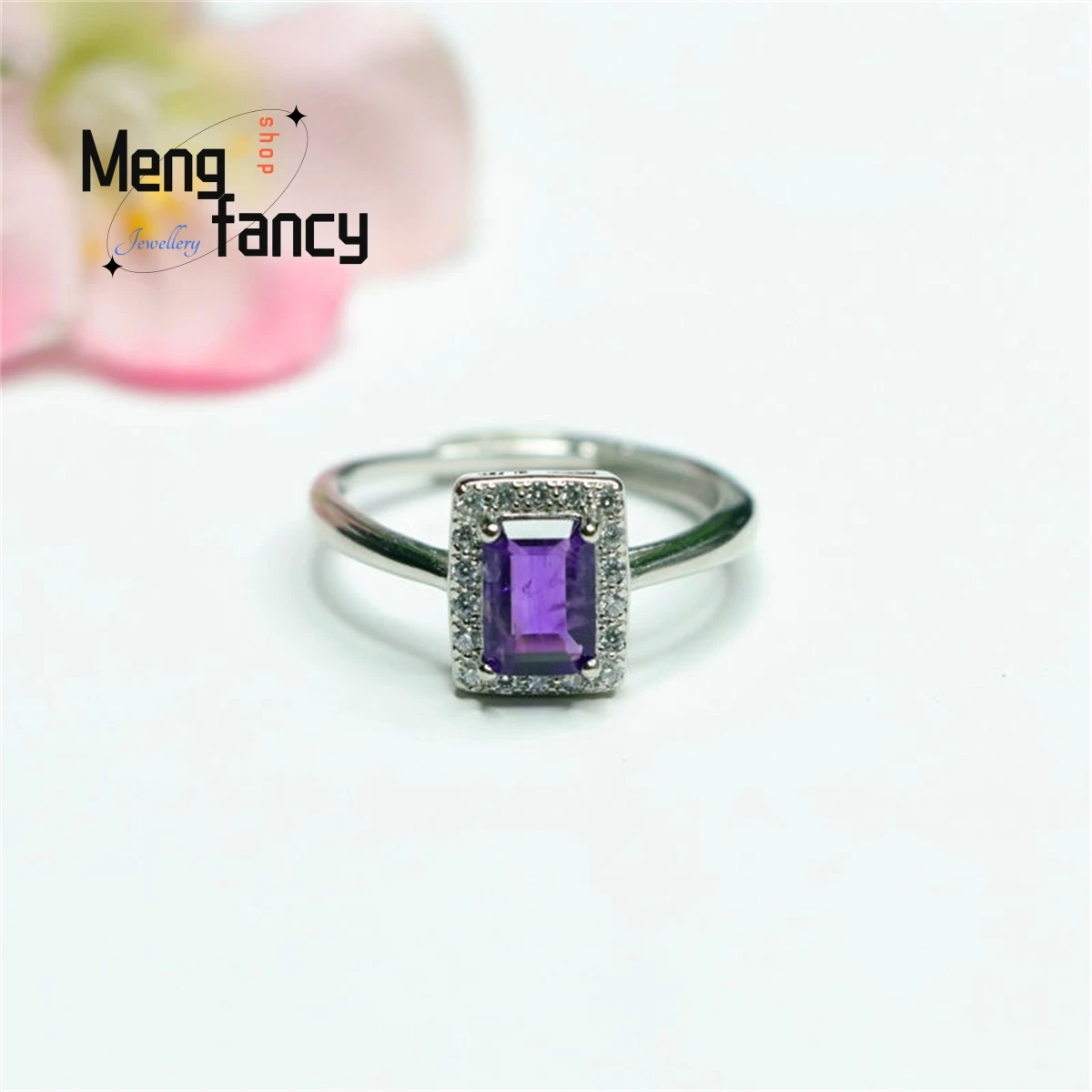 

Natural Amethyst Full Diamond Princess Square Ring Simple Generous Personality Fashion Versatile Exquisite Luxury Female Jewelry
