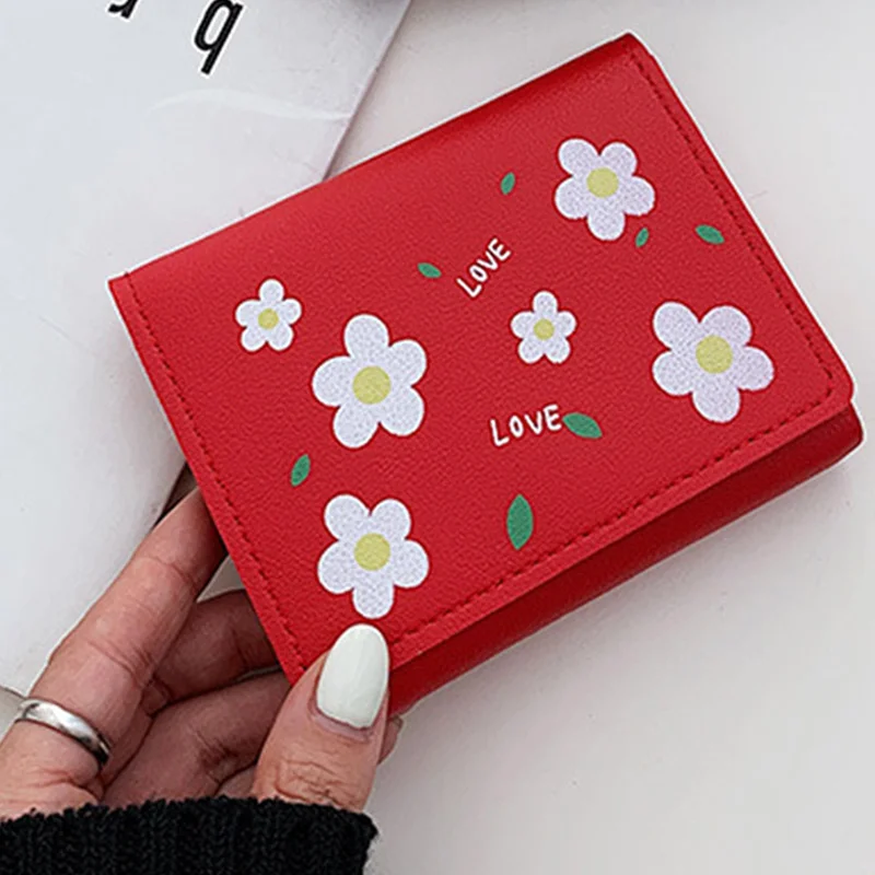 

Women's Short Wallet Three-Layer Wallet Printing Small Fresh Korean Style New Hasp Floral Pu Coin Purses Clutch Bags