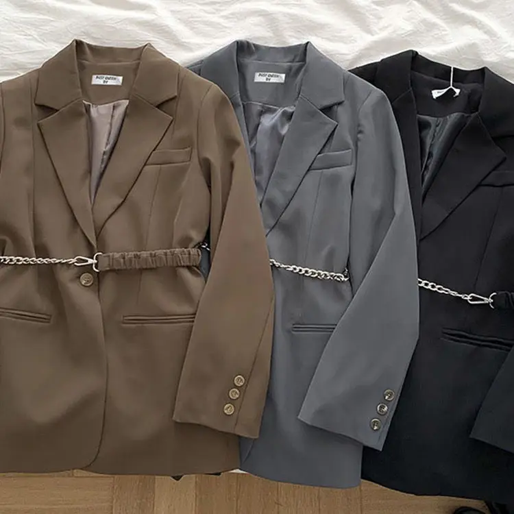 

Новинка Осень 2022 светильник роскошный Модный хлопковый саржевый костюм для девушек с поясом, куртка с длинным рукавом, маленький костюм, эк...