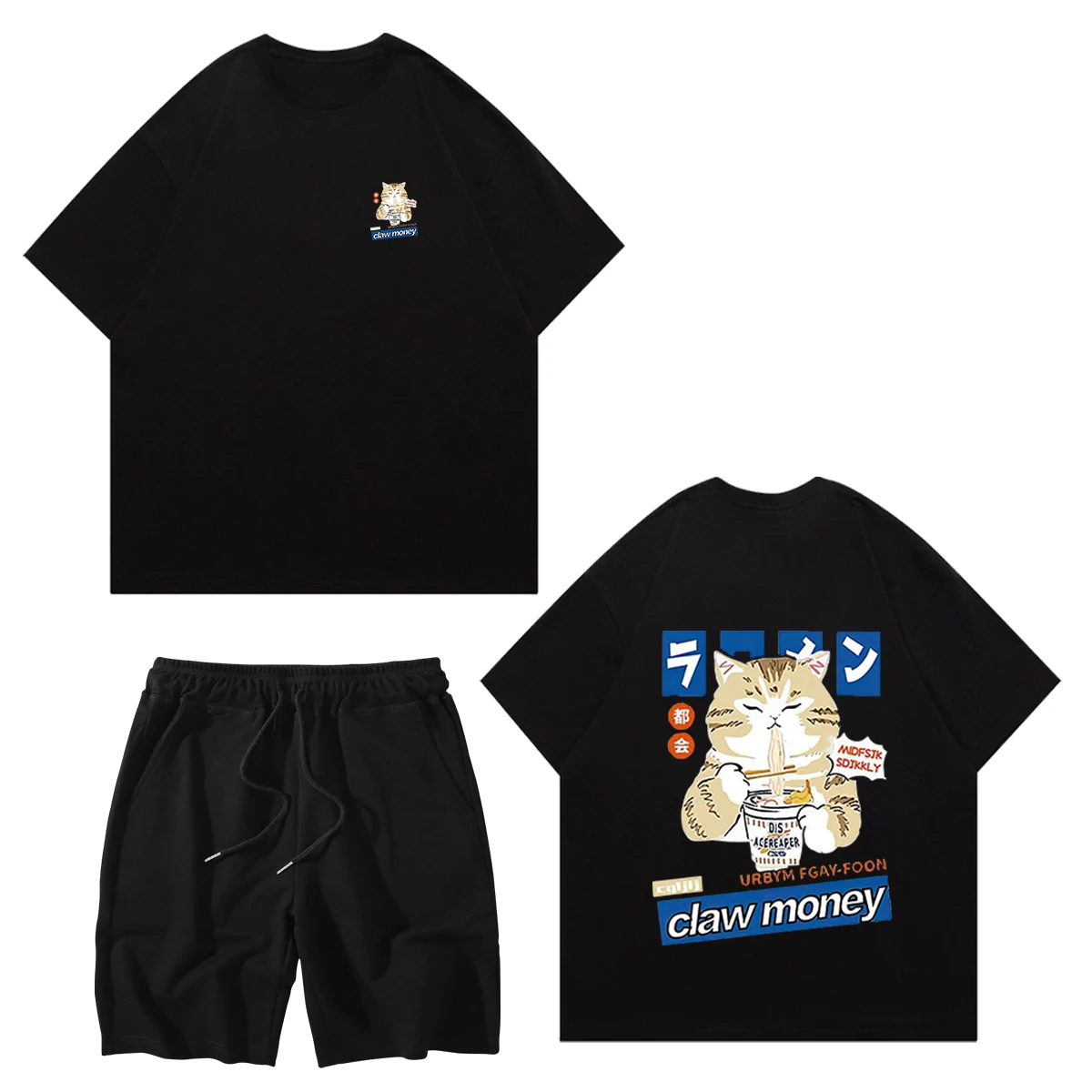 Harajuku Mens 2 Piece Sets Loose Sport Set Kawaii Oversized Suits Unisex High Quality 100%Cotton Tracksuits Man Clothing Outfits