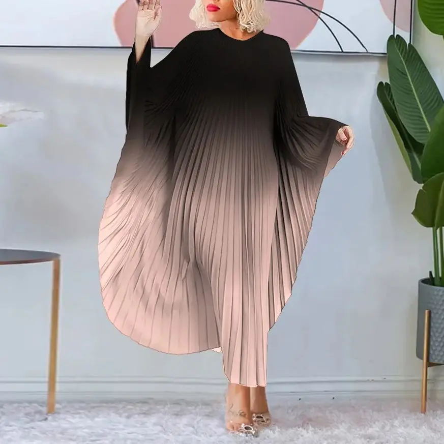 Плиссированное платье с рукавом летучая мышь