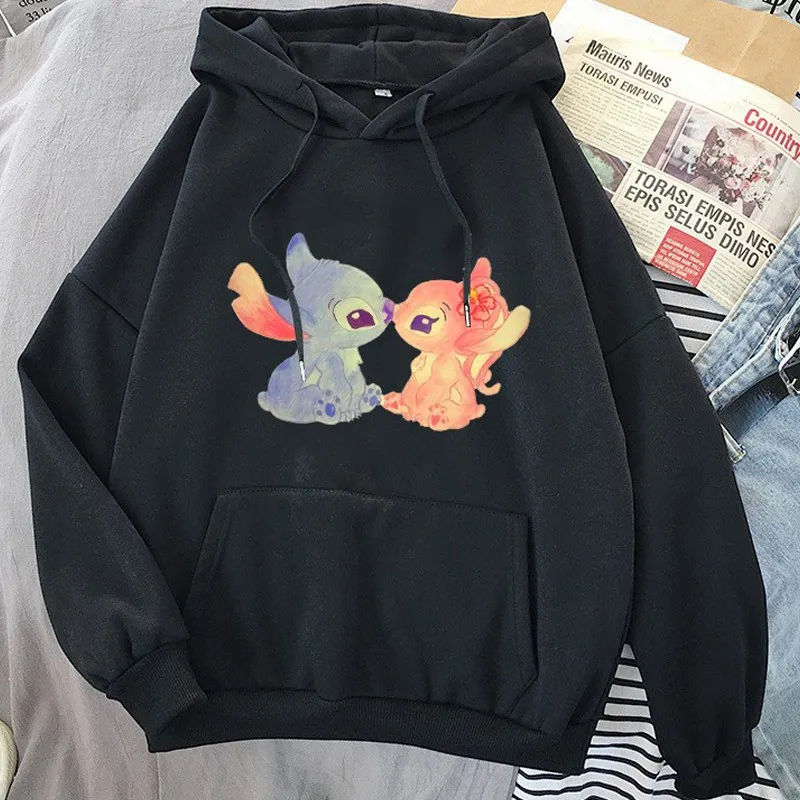 Kawaii Lilo Stitch Anime Funny Cartoon Hoodies Women Cute Manga Black White Sweatshirt Graphic Harajuku Hoody Men Pullovers 2022