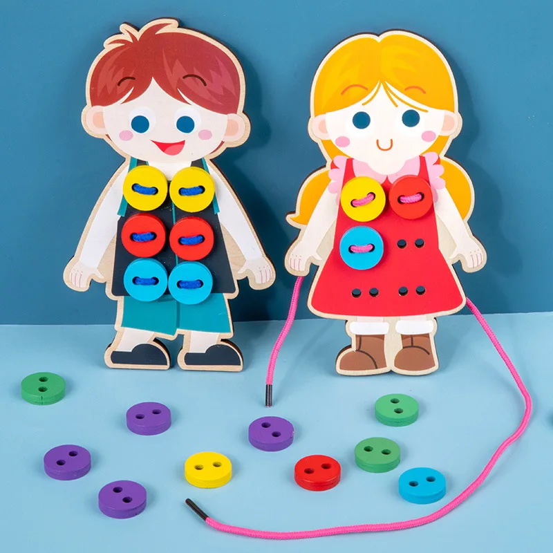 

Wooden Education Baby Kindergarten Lacing Board Button Early Learning Education Toys DIY Montessori Teaching Aids Math Toy
